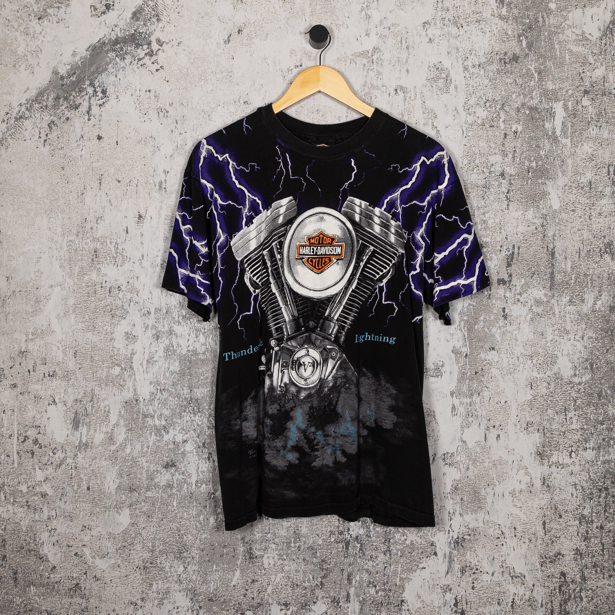 FADEDBLK - Harley Davidson - Thunder & Lightning Tee - 1992 - Tee - Harley Davidson - Thunder & Lightning Tee - 1992