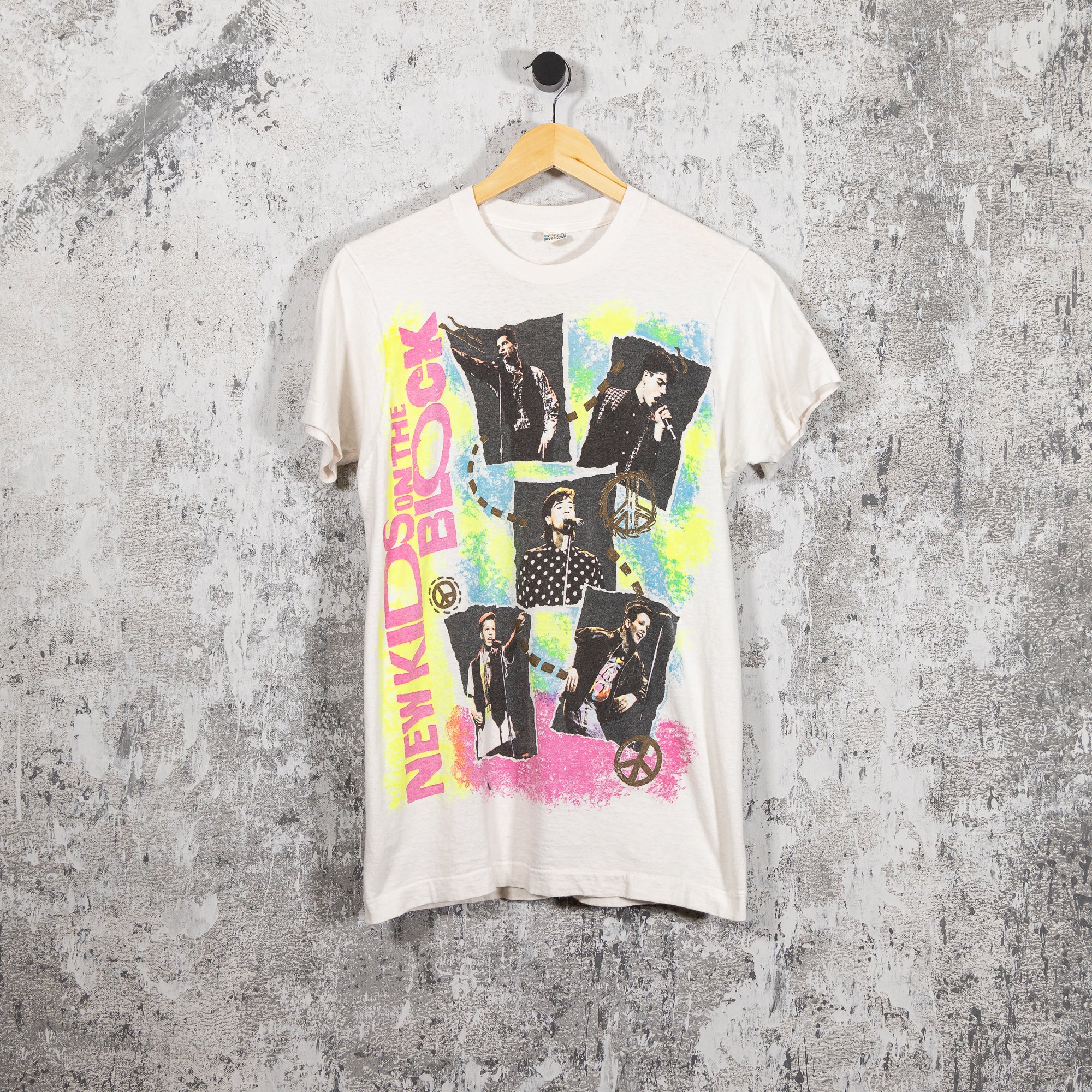 New Kids On The Block Autograph Neon Vintage 80s Tee